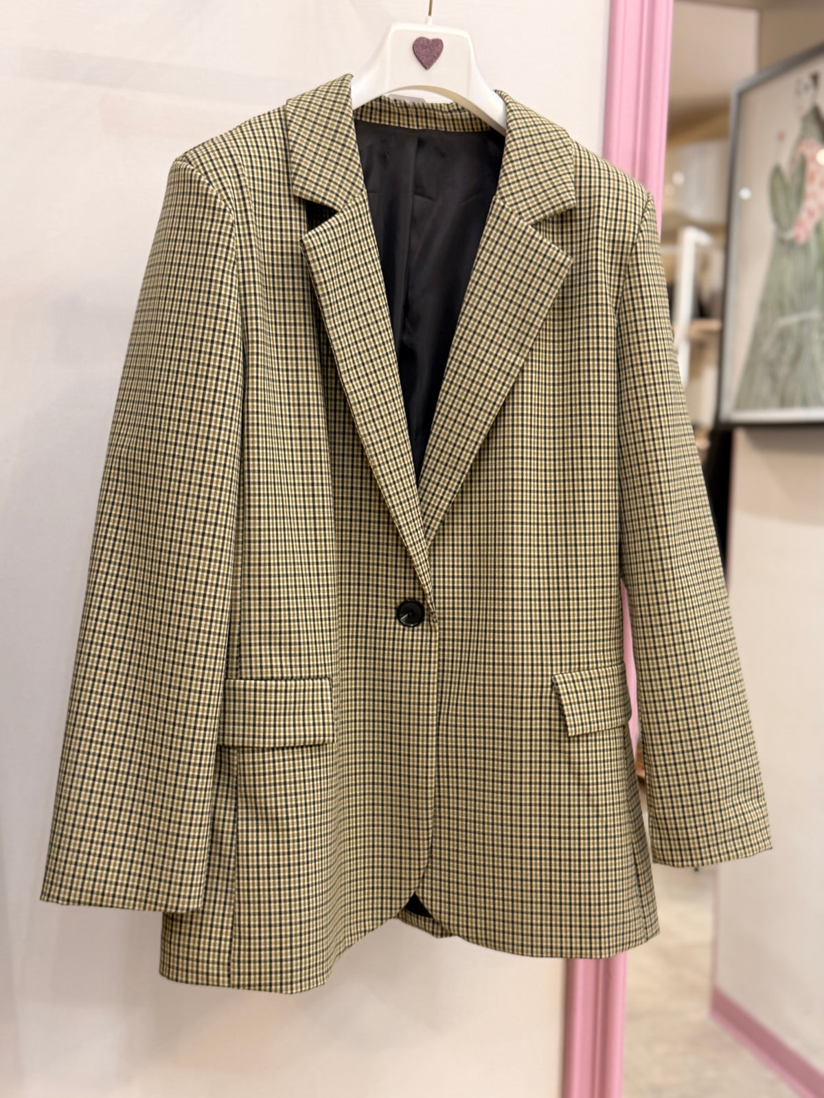 Blazer donna check sartoriale beige e verde