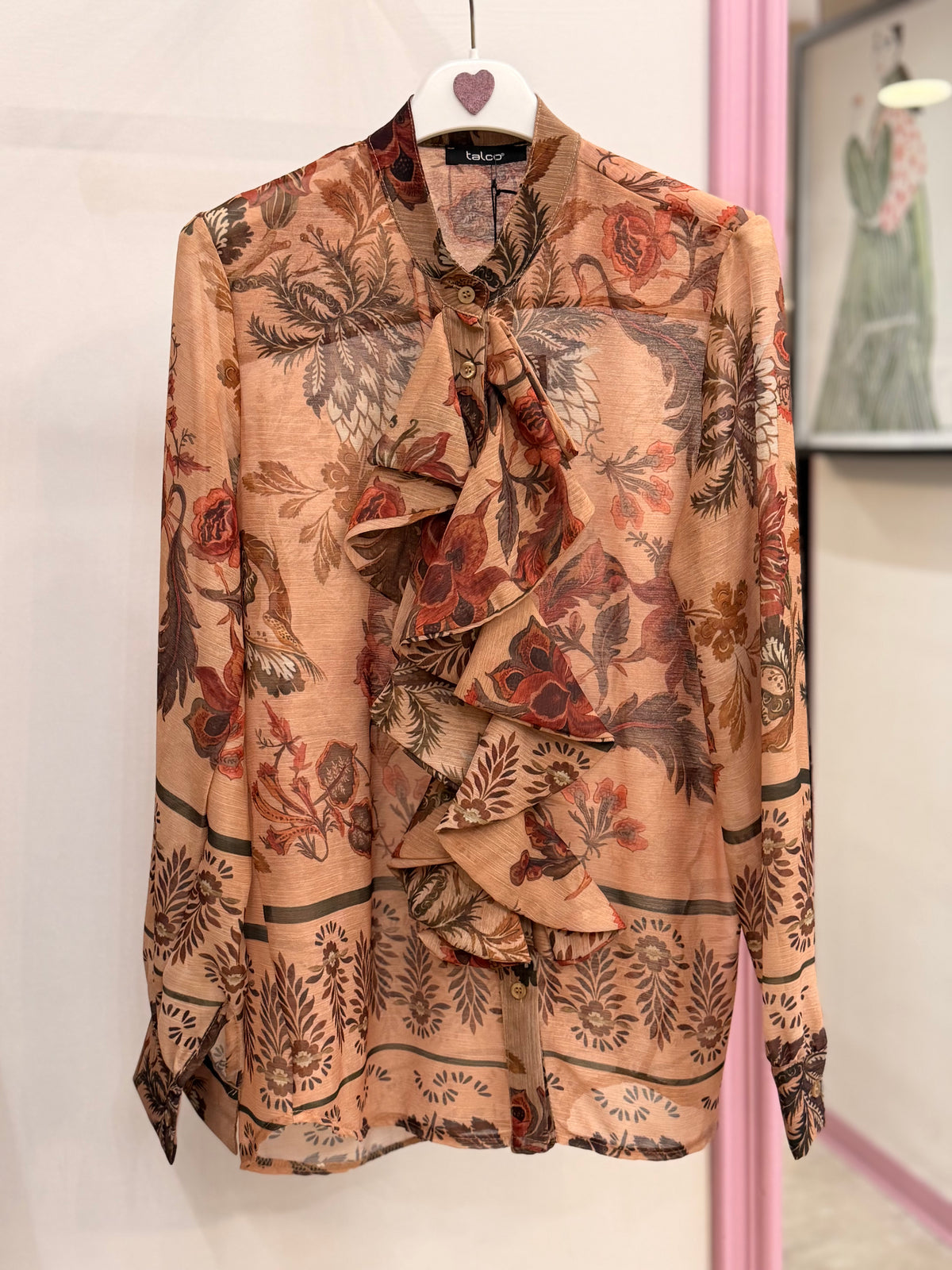 Blusa donna floreale con rouches sul davanti