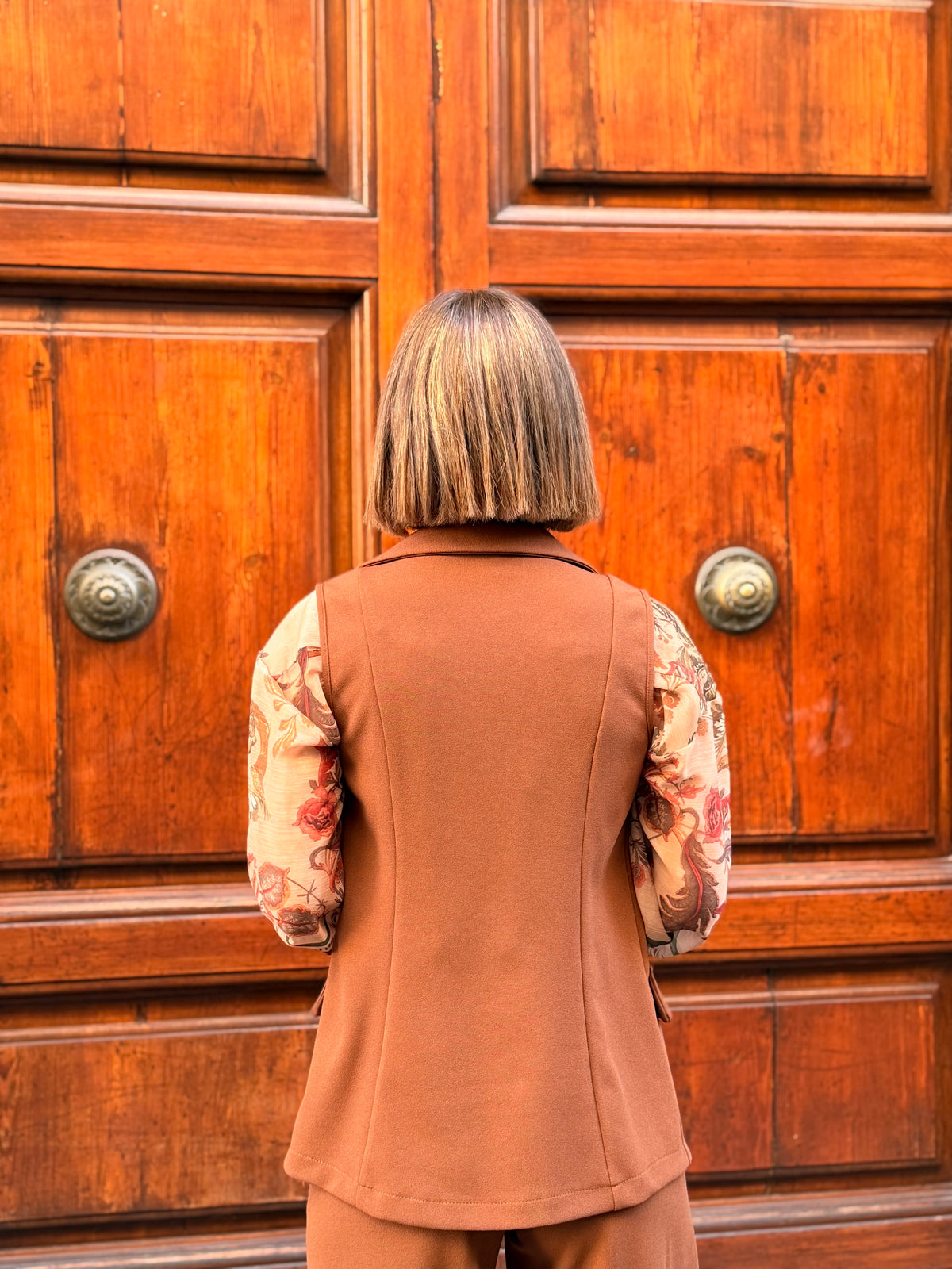 Retro Gilet Donna Sartoriale Color Cognac